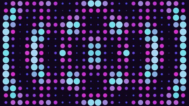 Colorful glowing dot grid pulses with pink cyan and purple tones