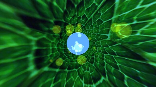 Vibrant green leaf with a blue cell in the center, isolated on white background