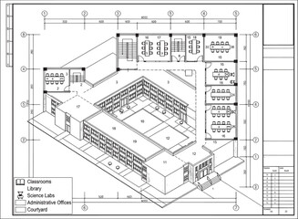 Fototapeta premium School Building Architectural Floor Plan 