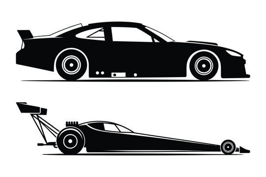 Racing car silhouettes collection vector illustration with motorsport, silhouette