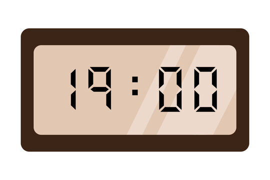 brown digital clock on white background shows 19:00