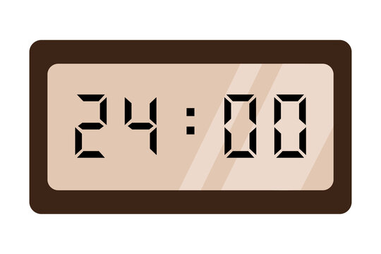 brown digital clock on white background shows 24:00