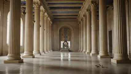 Fototapeta premium Grand Classical Hall with Tall Columns and Ornate Ceiling Architectural Interior