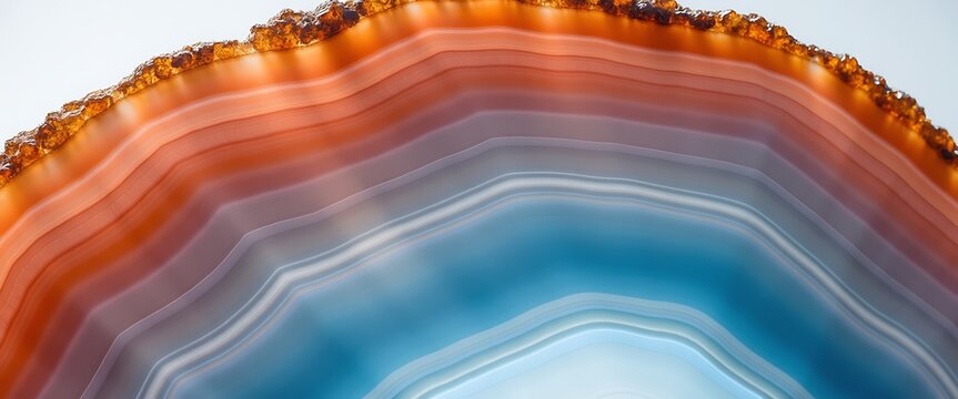 Abstract slice of agate geode showing concentric colorful layers and crystalline structure.