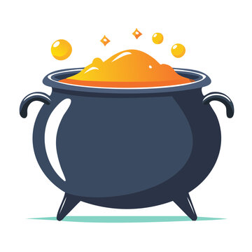 Flat design cauldron with glowing potion and sparks