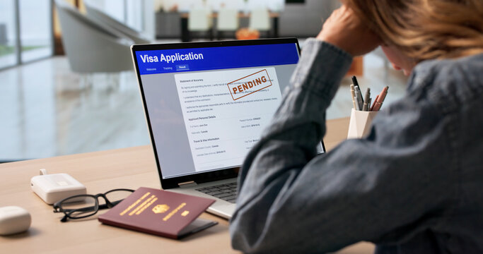 Woman Anxiously Checking Real-time Visa Application Status