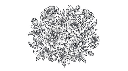 Fototapeta premium Elegant Floral Bouquet Sketch - Black and White Line Art Flowers