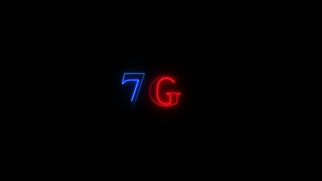 7 g network technology neon sign glowing animation, futuristic digital communication concept, high-speed wireless connection symbol, abstract cyber data transfer background