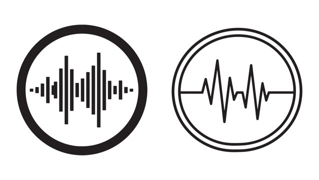 Audio Waveform Icons With Circular Frames Representing Sound Equalizer And Pulse Visualization