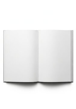 Open empty book with blank pages showing a spread layout for creative writing design or literary publishing concepts and note taking purposes on a clean surface top view