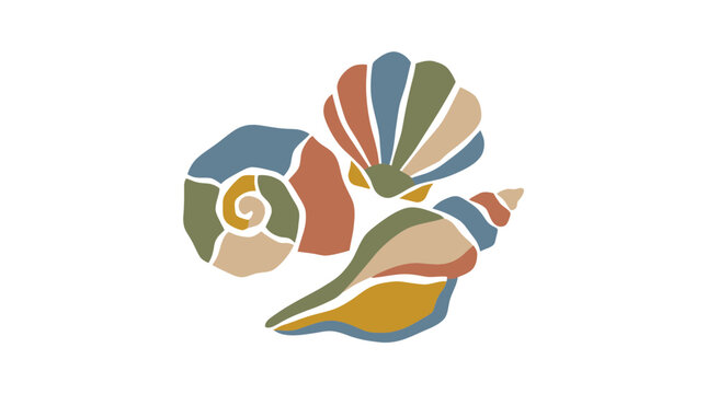 Colorful Seashells Collection: Nautilus, Scallop, and Cone Shell Illustration