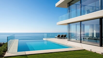 Fototapeta premium Modern Luxury Villa with Infinity Pool Overlooking the Ocean 1.
