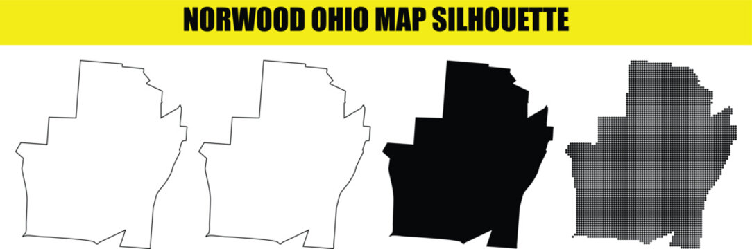 Norwood ohio map silhouette collection providing various graphic formats for municipal boundary design projects.