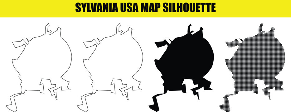 Sylvania usa map silhouette city boundary outline vector illustrations set for regional planning and map design.