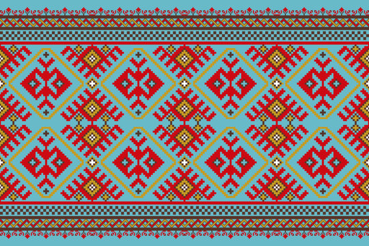 Ukrainian folk ornament pattern with geometric diamond medallion