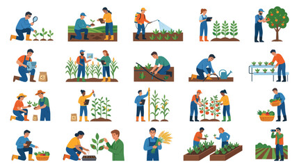 Naklejka premium Flat Illustration of Farmers Working in Agricultural Fields and Gardens
