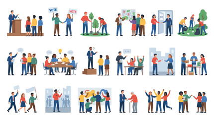 Fototapeta premium Diverse People Voting, Meeting, Volunteering Working Together Flat Art