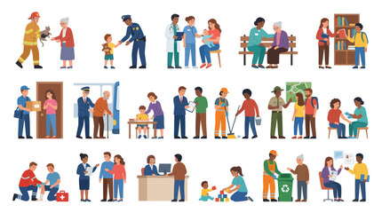 Fototapeta premium Flat Design Vector Illustration of Diverse People in Various Professions