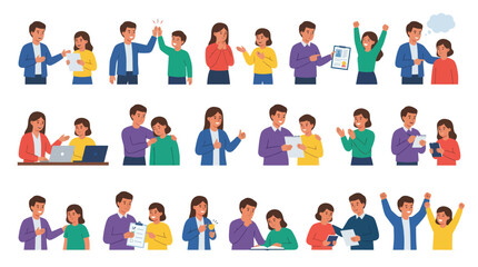 Fototapeta premium Business Teamwork Meeting Success Flat Vector Characters Set
