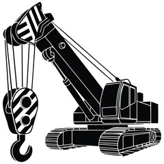 Mobile telescopic boom crane with a hook outline vector black and white. © MdRafiul