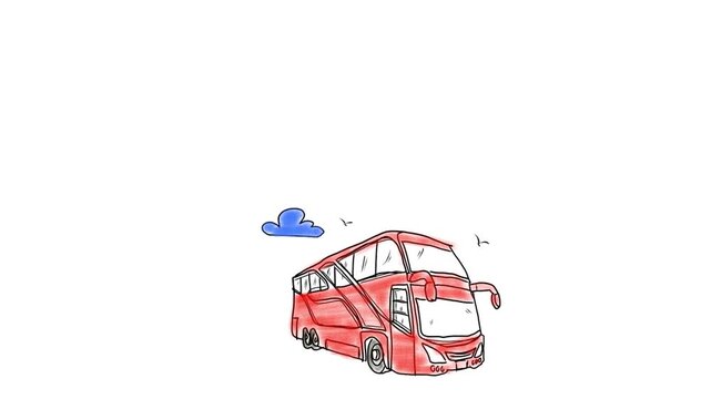 Animated watercolor collection featuring iconic London buses and public transportation vehicles. Perfect for travel content, tourism promotions, transportation presentations, city-themed projects