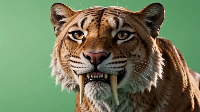Sabertooth Tiger Portrait with Green Background