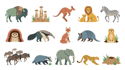Fototapeta premium Diverse Wild Animals Flat Design Vector Illustration Collection for Wildlife and Education