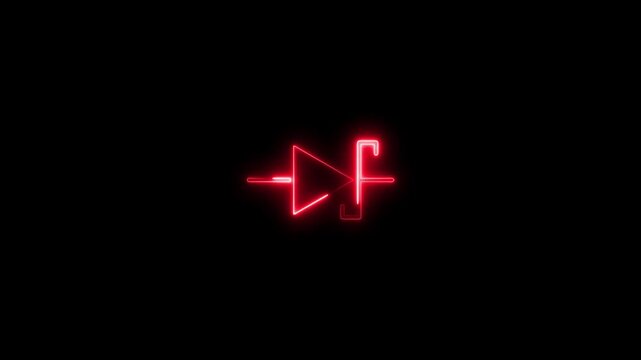 Neon play button symbol glowing red on black background red glowing symbol media play start