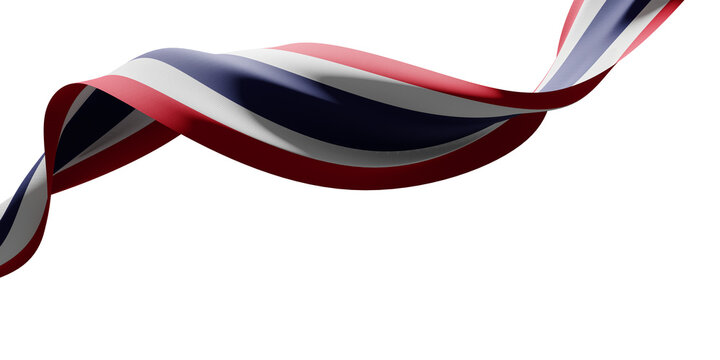 Thailand flag ribbon isolated on transparent background with copy space 3D render