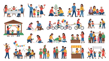 Fototapeta premium Happy Family Picnic Outdoor Activities Flat Style Vector Illustrations