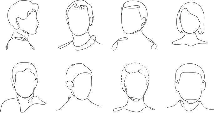 Continuous Line Face Portrait Collection Featuring Minimalist Human Avatar Profiles for Modern Identity Design