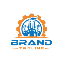 Fototapeta premium Industrial Factory Power Plant Cogwheel Engineering Logo