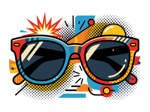 Sunglasses in a vibrant retro pop art comic book style