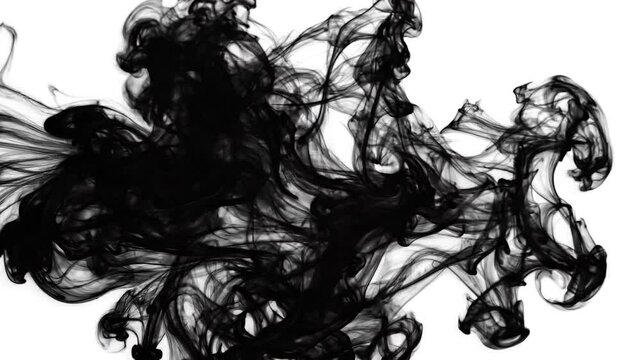 Ink Cloud Explosion Black ink dissipates and swirls in water creating a dramatic and abstract visual effect resembling an explosion or smoke plume