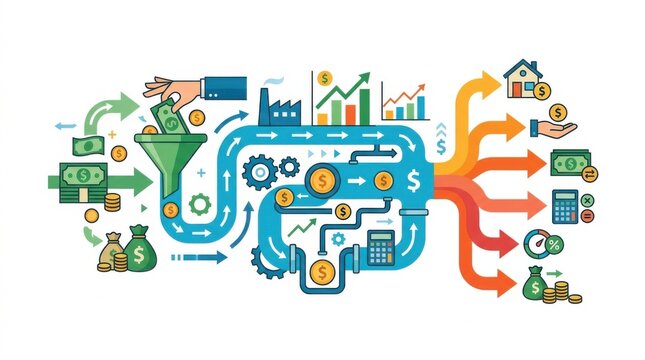 Money Flow Vector Graphic Illustrating Financial Processes and Data