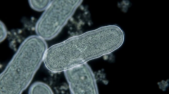 Close up of rod shaped bacteria under microscope