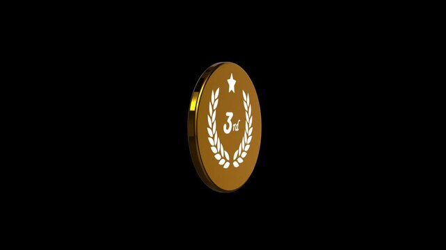 3D Animated Gold Second Place Award Medal Badge with Black Background