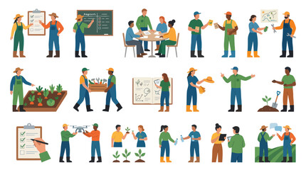 Fototapeta premium Flat Vector Illustrations of Modern Agriculture, Smart Farming Technology, and Agricultural Workers