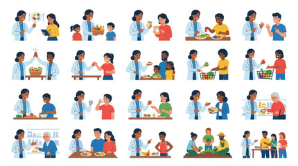 Fototapeta premium Nutritionist Consultation, Healthy Eating Advice, Medical Diet Flat Vector Illustrations