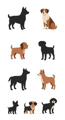 Obraz premium A digital illustration of nine dogs in various poses and colors