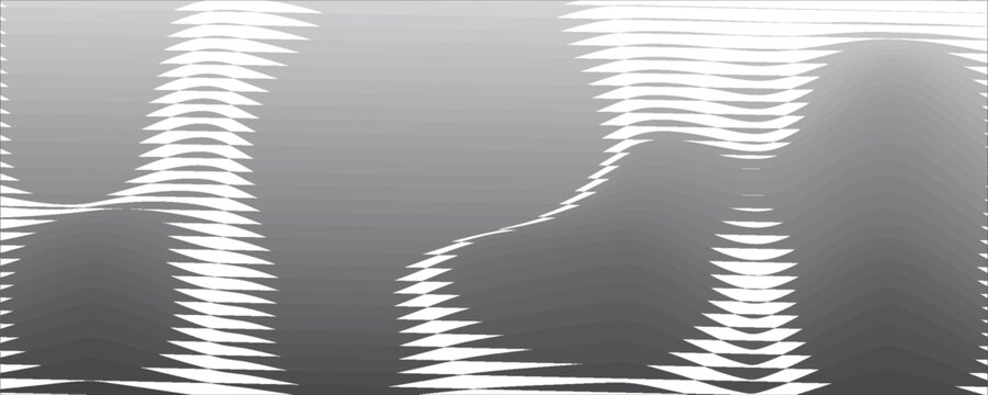 Abstract monochrome background with dynamic halftone wave pattern. Modern geometric distorted line textures vector illustration template for creative banner design.