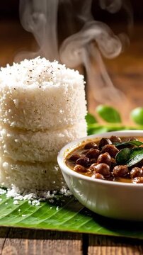 Close Up Of Traditional Kerala Puttu And Kadala Curry