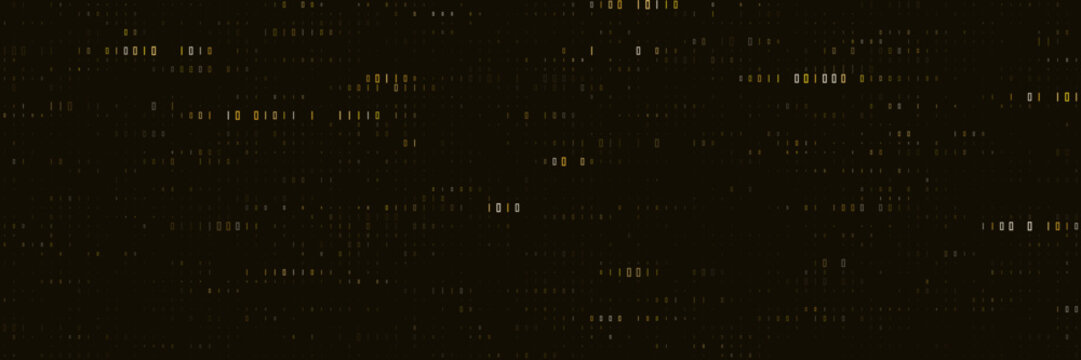 Abstract Digital Background with Glowing Gold Binary Code Data Stream for Technology and Cyber Security Concepts