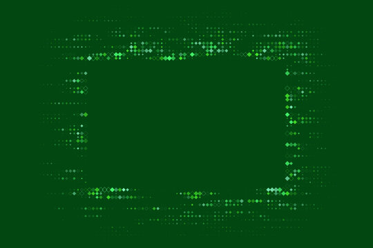 Green Digital Pixel Frame Border with Glowing Diamond Pattern for Technology Backgrounds and Data Display Templates