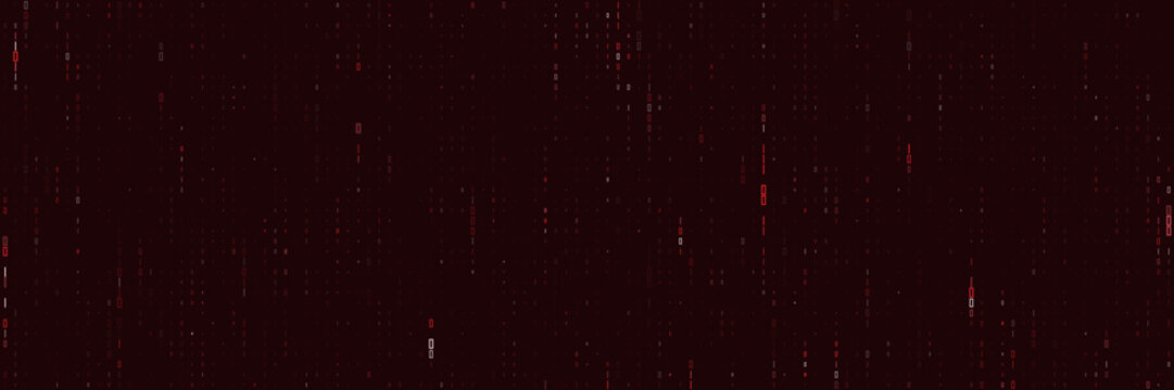 Abstract Red Digital Glitch Background with Vertical Data Streams and Cyberpunk Matrix Style Code Patterns