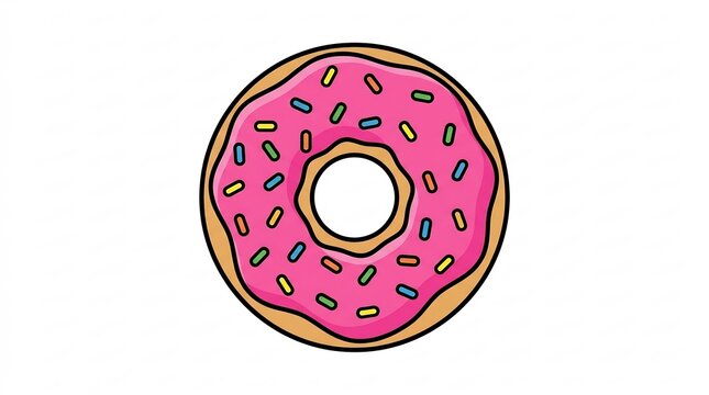 Donut with pink strawberry glaze and colorful rainbow sprinkles