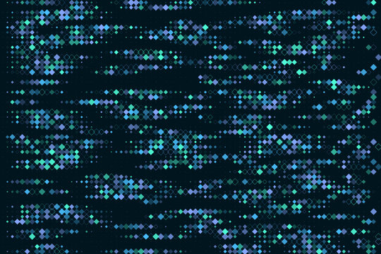Abstract Digital Data Noise Background with Blue and Teal Geometric Diamond Pixel Pattern for Technology Concepts