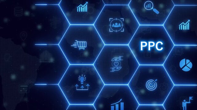 PPC Advertising Campaign and Pay Per Click Analytics Concept with Digital HUD Interface - 4K isolated on transparent background.