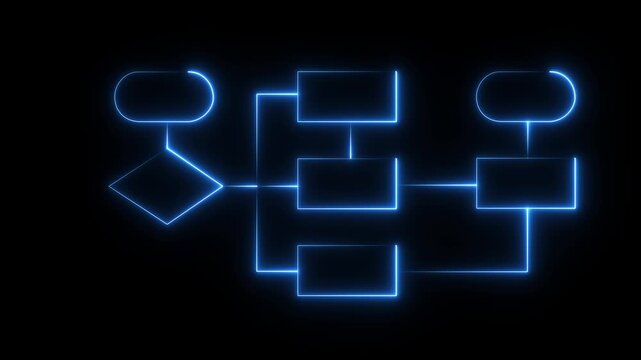 Business process and workflow concept. Businessman drawing flowcharts on chalkboard. 4k motion neon line data transfer motion video isolated on transparent background.