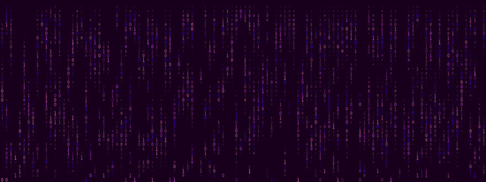 Purple Digital Binary Code Rain Background Abstract Technology Data Stream Concept for Cyber Security and Programming